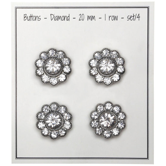 Bling-Napit - Suuret kivet - Hopea - 4 kpl - Go Handmade
3