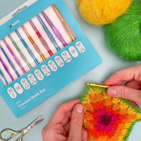 Alumiininen Virkkuukoukkusetti - 11 eri kokoa - Hobbii
3